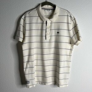 Lacoste Slim fit 100% Cotton Cream Polo with thin navy/black stripes SIZE XL